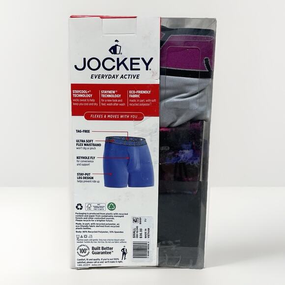 Jockey Men's Small Underwear Active Microfiber 5" Boxer Briefs 3 Pack Gray Black - Picture 3 of 7